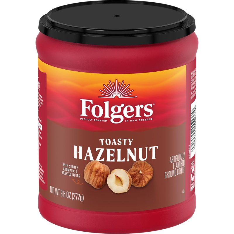 Folgers Toasty Hazelnut Flavored Ground Coffee, Medium Roast 9.6 Ounce Canister (Pack of 6)