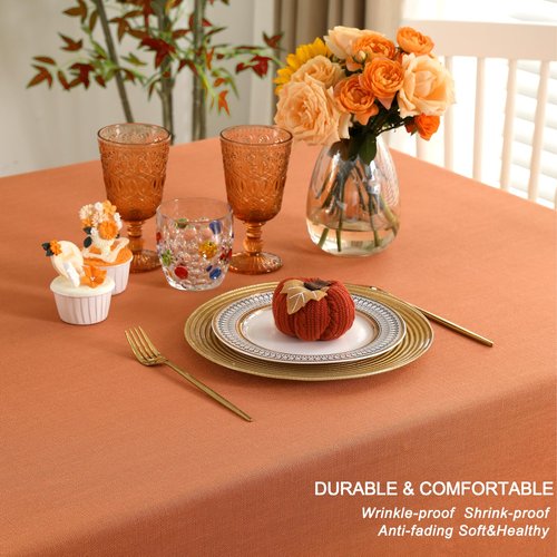 Midsummer Breeze Cotton Square Table Cloth for Fall, Holiday, Harvest, Thanksgiving Tablecloth-Handcraft Fringed Tablecloths (55" x 55",Orange)