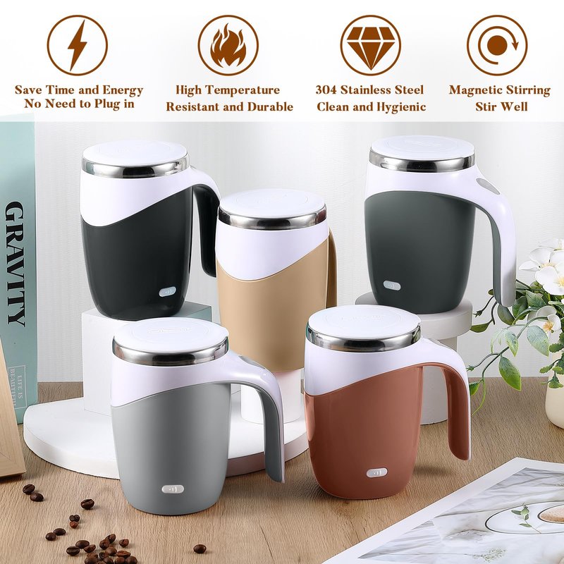 Patelai 5 Pcs Nurse Gifts Self Stirring Coffee Mug Bulk Nurse Week Appreciation Mixing Cup 13.5oz Automatic Rechargeable Travel Tumblers for Employee Teacher Mom Gift (Morandi Color)