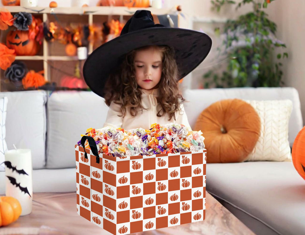 BOOHIT Large Halloween Themed Candy Gift Boo Basket for Kids Baby Personalized Adults Storage Bin Fall Decor(Grid Pumpkin)
