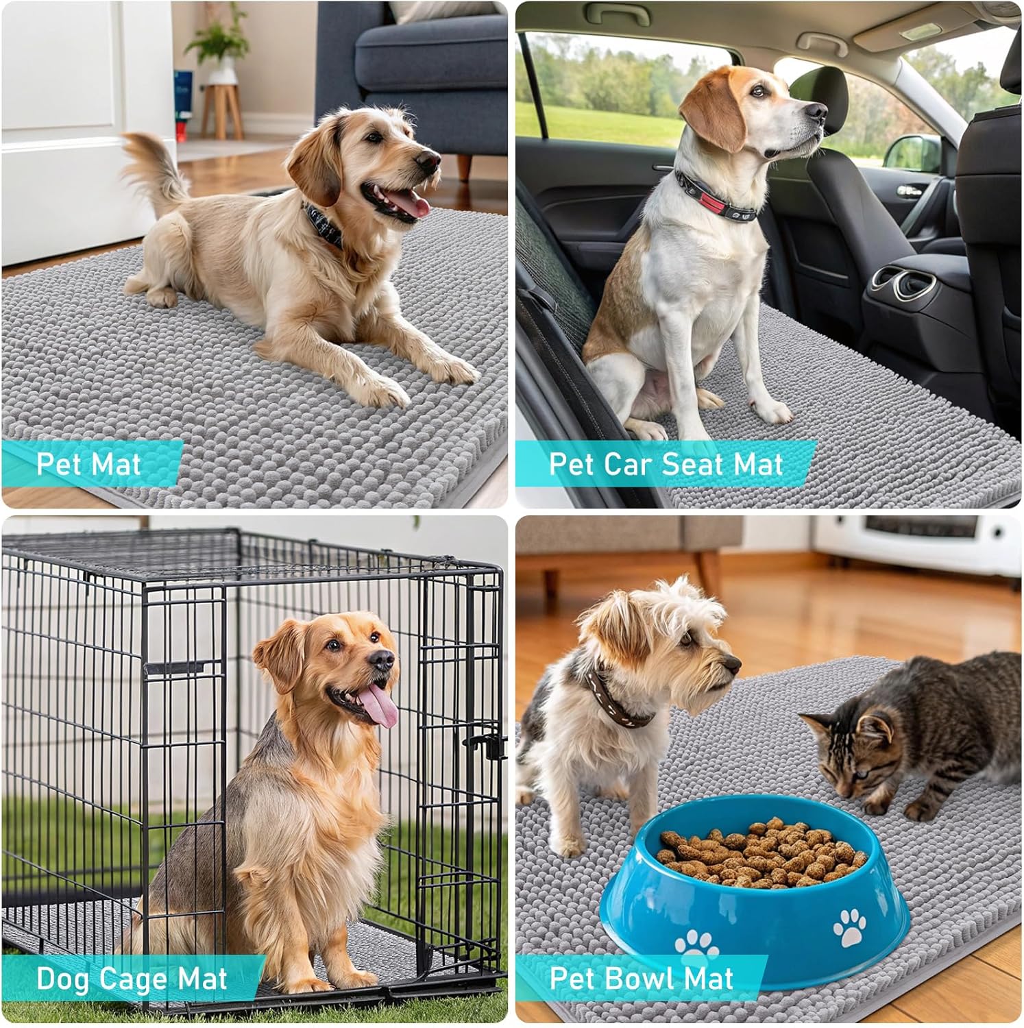 OLANLY Dog Door Mat - Absorbent Non-Slip Mud Mat for Indoor Use | Quick Dry Chenille, 40x24, Light Grey