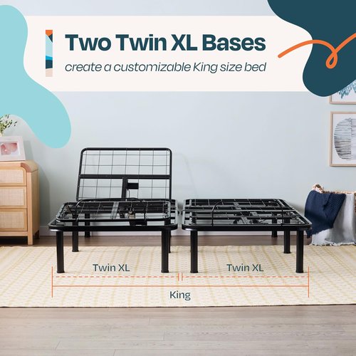 Linenspa Adjustable Bed Frame - Electric Base with Independent Head & Foot Incline - Twin XL Size