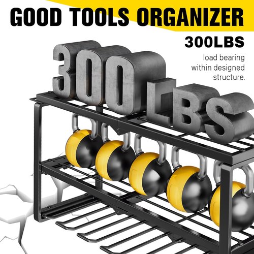 Hipidian Power Tool Organizer - Heavy Duty 300lb Capacity 3-Tier Wall Mount Rack with 7 Drill Holders