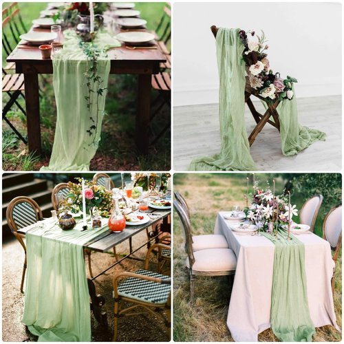 8 Pack Sage Green Cheesecloth Table Runner 10Ft Gauze Cheese Cloth Table Runner 35x120 Inch Boho Table Runners for Wedding Banquet Birthday Party Baby Bridal Shower Engagement Picnic Home Table Decor