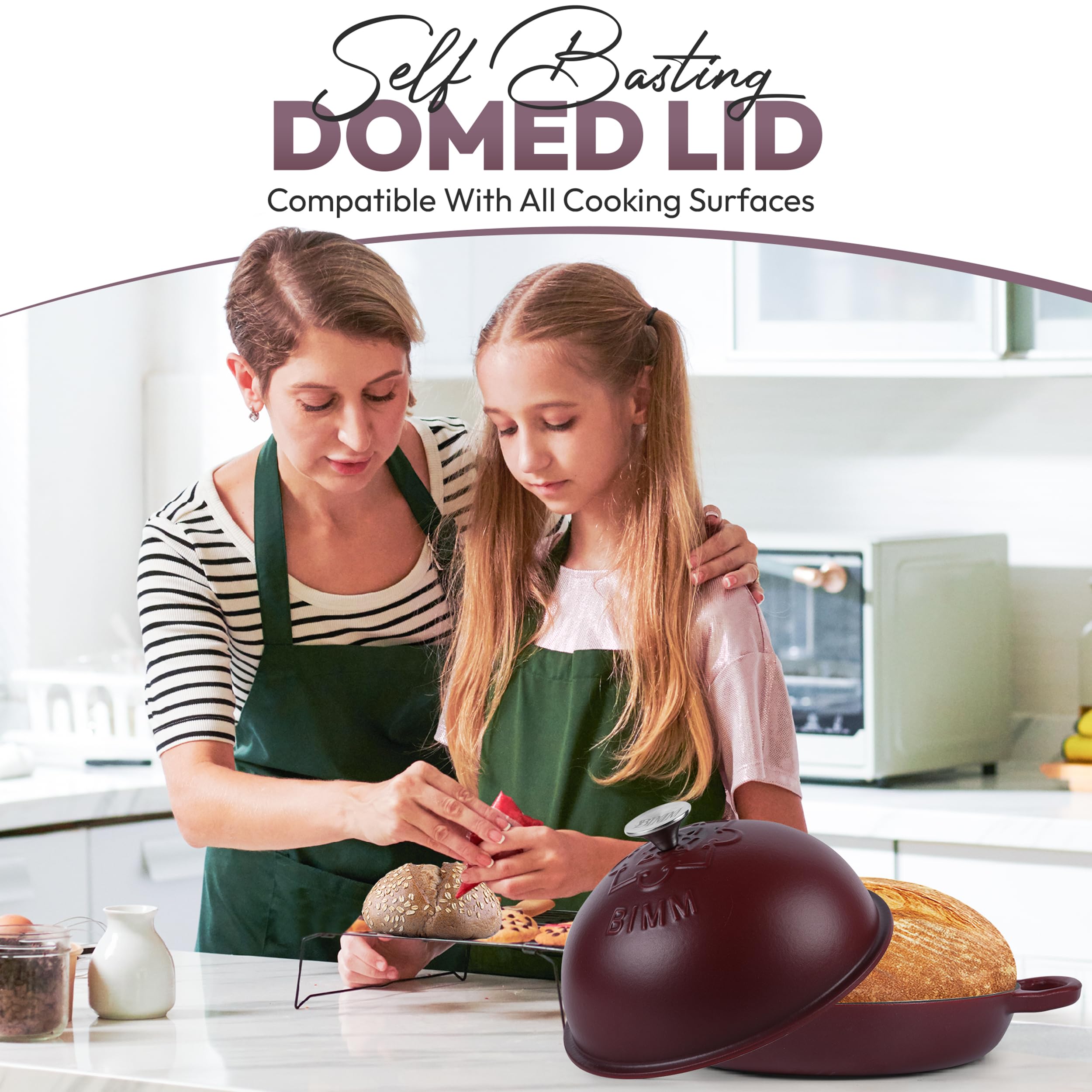 BIMM Cookware Cast Iron Dutch oven Pot with Lid for Sourdough Bread Baking – Versatile Bread Oven with Non-Stick Enamel Coating, Matte Finishing, Exquisite Embossed Pattern & Ergonomic Handles