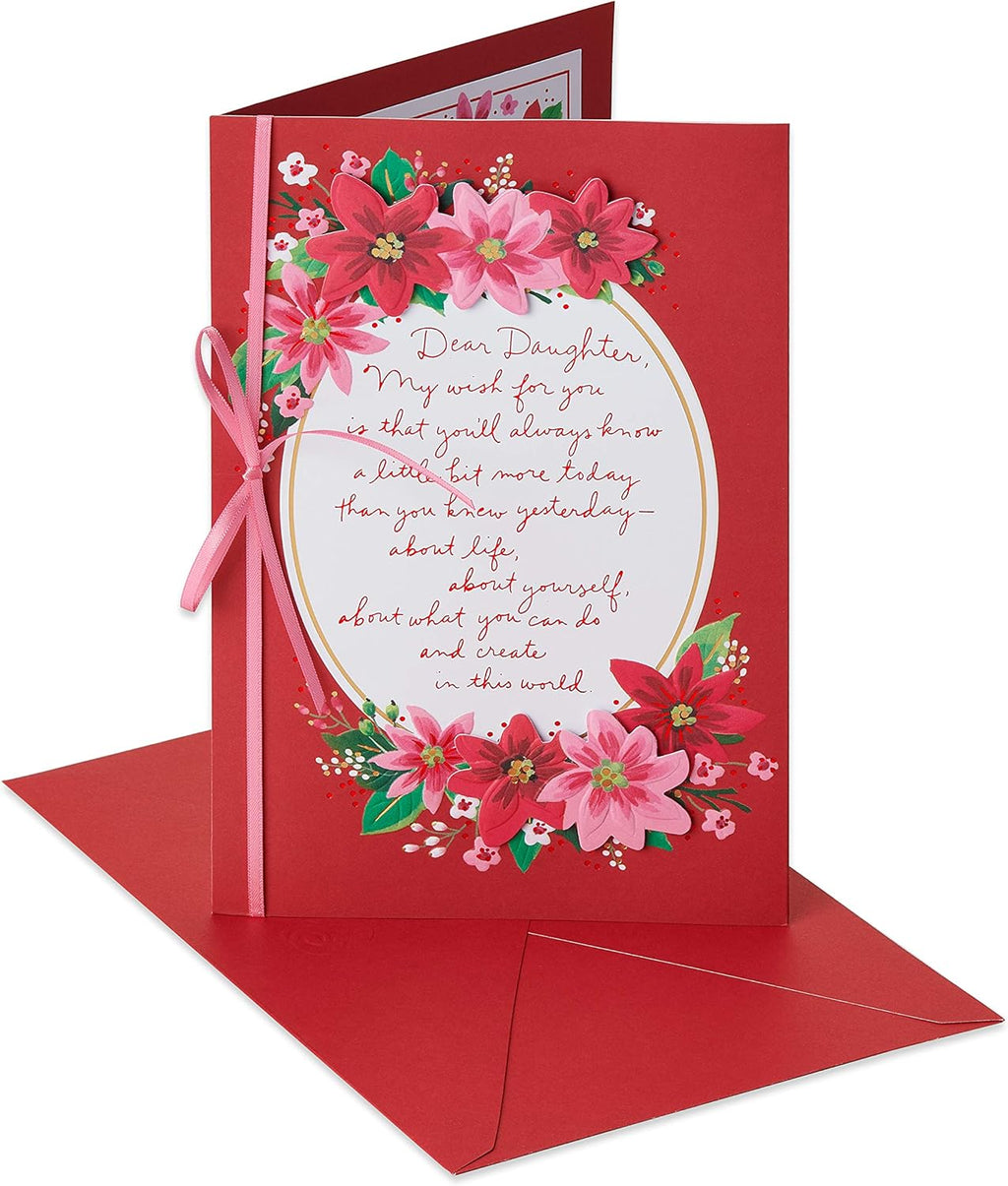 American Greetings Christmas Card - Festive Floral Design with Poinsettias for Daughter (Truly Amazing Woman)