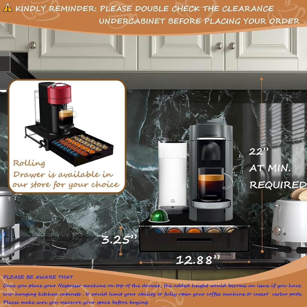 Nespresso Vertuo Pod Holder - Deluxe Black Tempered Glass Top | Compact Design Holds 75 Small Pods
