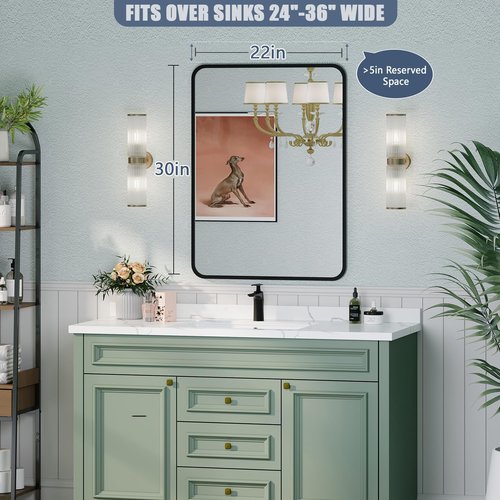 Black Bathroom Mirror - 22x30 Rectangle Vanity Mirror with Matte Aluminum Frame & Shatterproof Glass