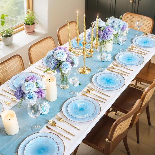 LIYH 60 Pcs Blue Plastic Combo Plates Set - Heavy Duty Scalloped Disposable Dinner and Dessert Plates for Party - 10.25" Dinner & 7.5" Dessert Plate for 30 Guests