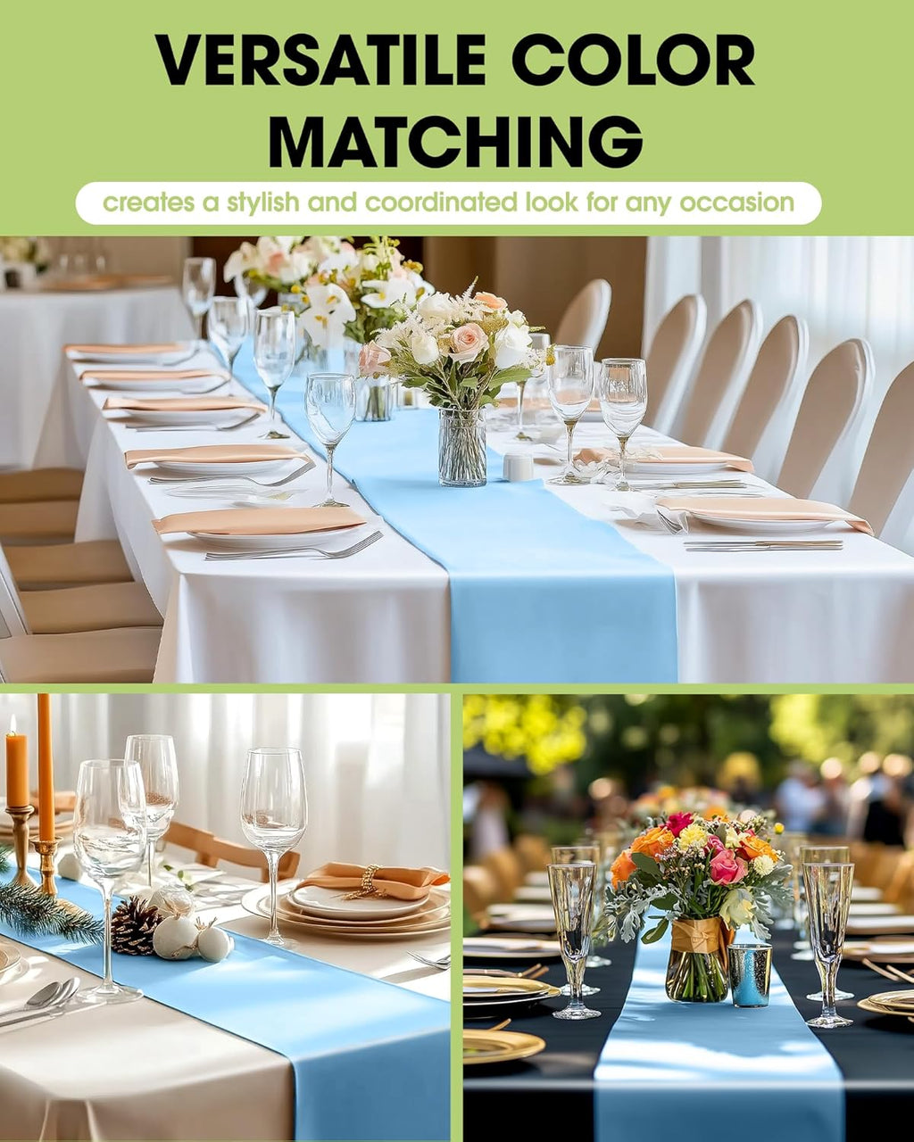 Pureegg Light Blue Plastic Table Runners - 10 Pack, 14'' x 108'', Water-Resistant & Disposable for Weddings, Parties, and Home Decor