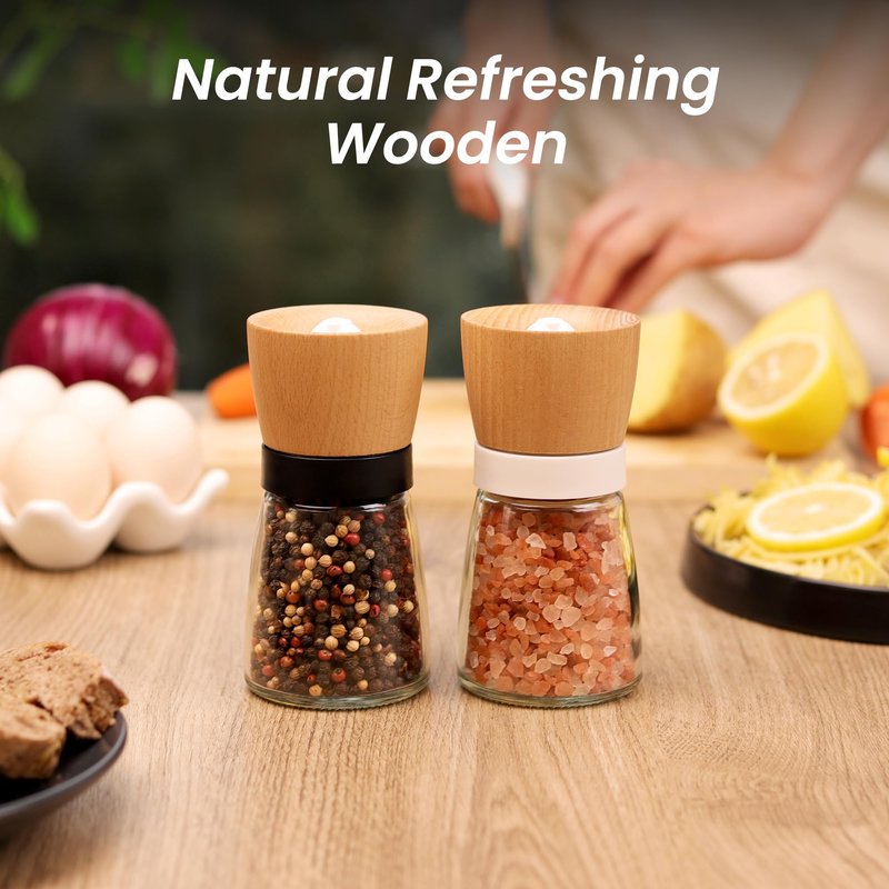 VEVOK CHEF Wooden Salt and Pepper Grinder Adjustable Coarseness Ceramic Wood Pepper Grinder Black Pepper Sea Salt Mill Grinder for Kitchen Seasoning Salt and Pepper Shaker Set Chef Gift