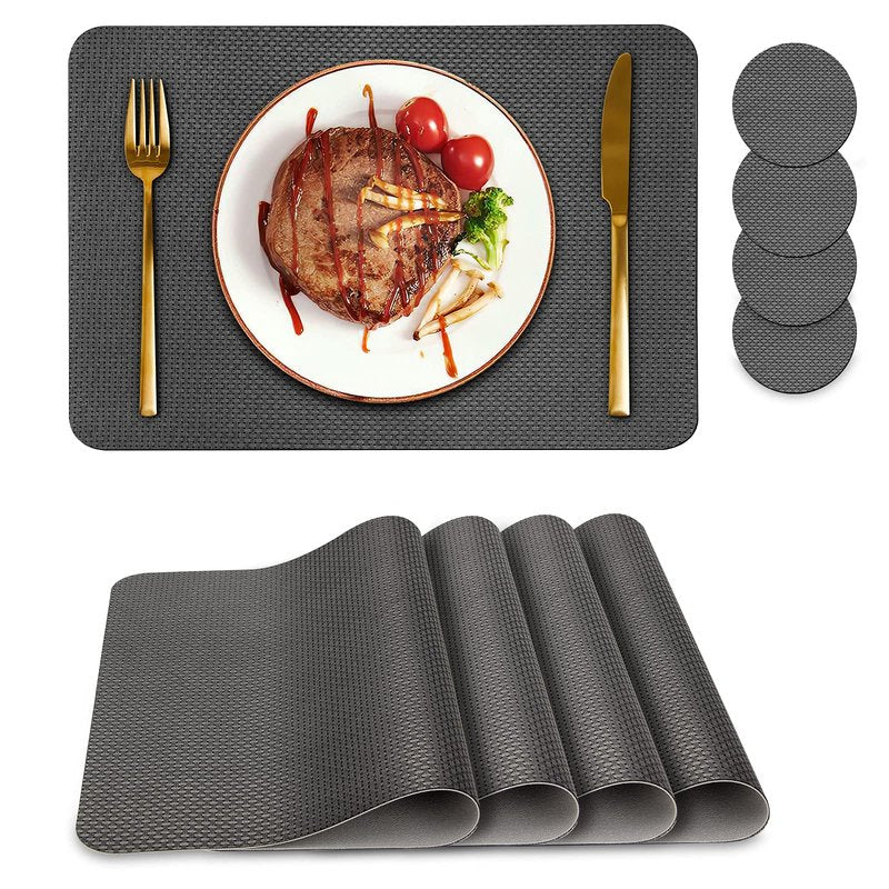 Bacgnyer Placemats Set of 4, Placemat with Coasters Heat Stain Scratch Resistant Non-Slip Waterproof Oil-Proof Washable Wipeable Outdoor Indoor for Dining Patio Table Kitchen Decor and Kids (Grey 4)