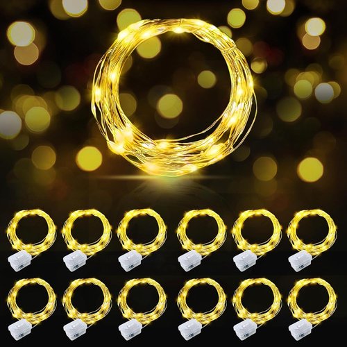 AIKEI 12 Pack LED Fairy Lights - Waterproof Silver Wire String Lights | 7 Feet, 20 Warm White Firefly Lights for DIY Decor
