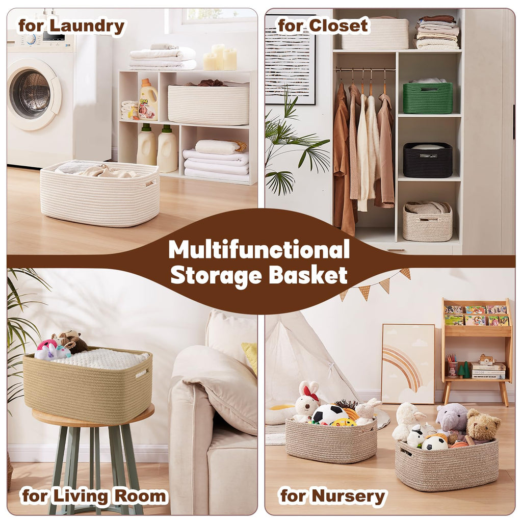 OIAHOMY Storage Basket for Shelves, Closet Cube Storage Bins Baskets for Clothes Blanket Towels, Baby Nursery, Toy Baskets Box, Woven Rope Basket, 15.75*11.81*7.09 IN, 2 Packs White