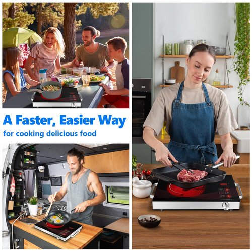 GRACEALL Single Burner Electric Hob 1800W Countertop Hot Plate, Infrared Cooker for Cooking Portable Stove, Compact Hotplate Temperature Adjustable, Touch & Knob Control
