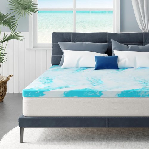 MLILY Queen Mattress Topper - 3 Inch Memory Foam with Gel Infusion | Cooling Pad, CertiPUR-US Certified, Blue 60”x80”