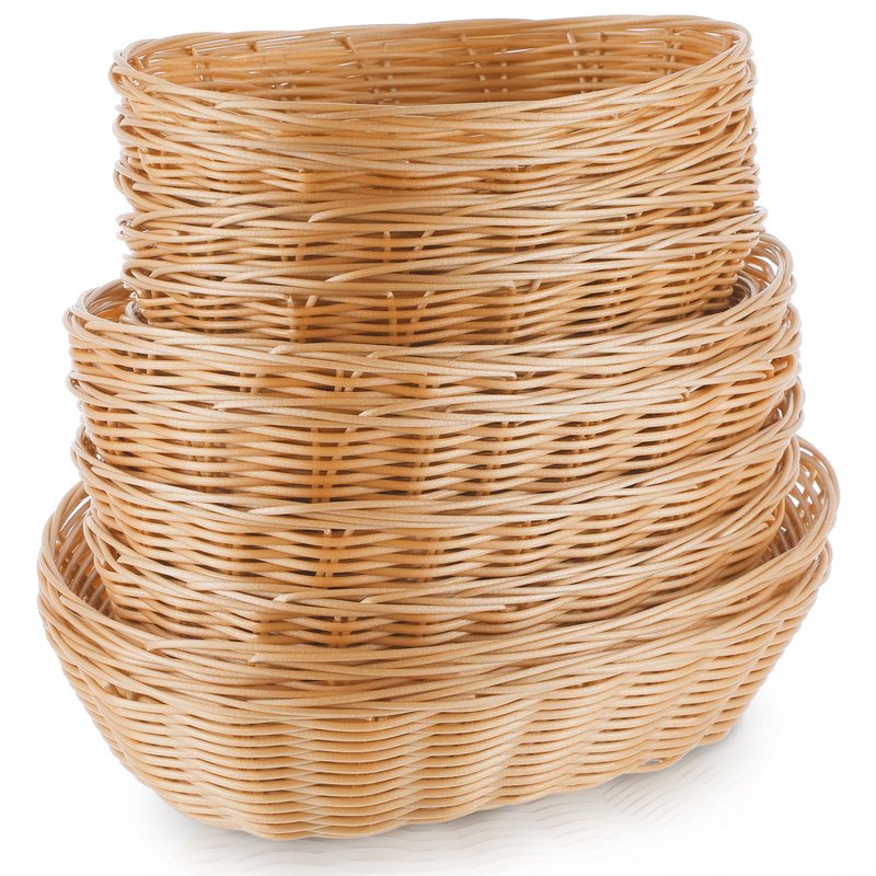 12 Pcs Plastic Oval Bread Basket 9inch 10inch 11inch Woven Fruit Bread Basket Food Storage Bin Serving Container for Gifts Empty Home Restaurant Kitchen Food Serving Storage Display Decoration