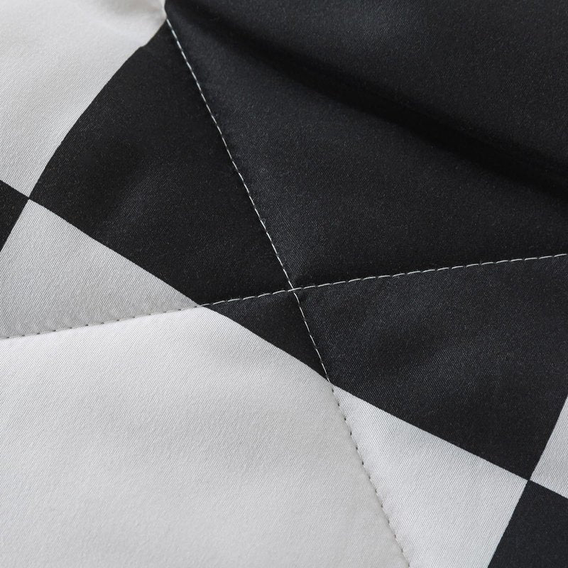Caressma Comforter Set Black White Plaid King Size (104x90 Inch), 3 Pieces Checkered Grid Comforter Bedding Set, Buffalo Plaid Fluffy Home Decor for All Seasons