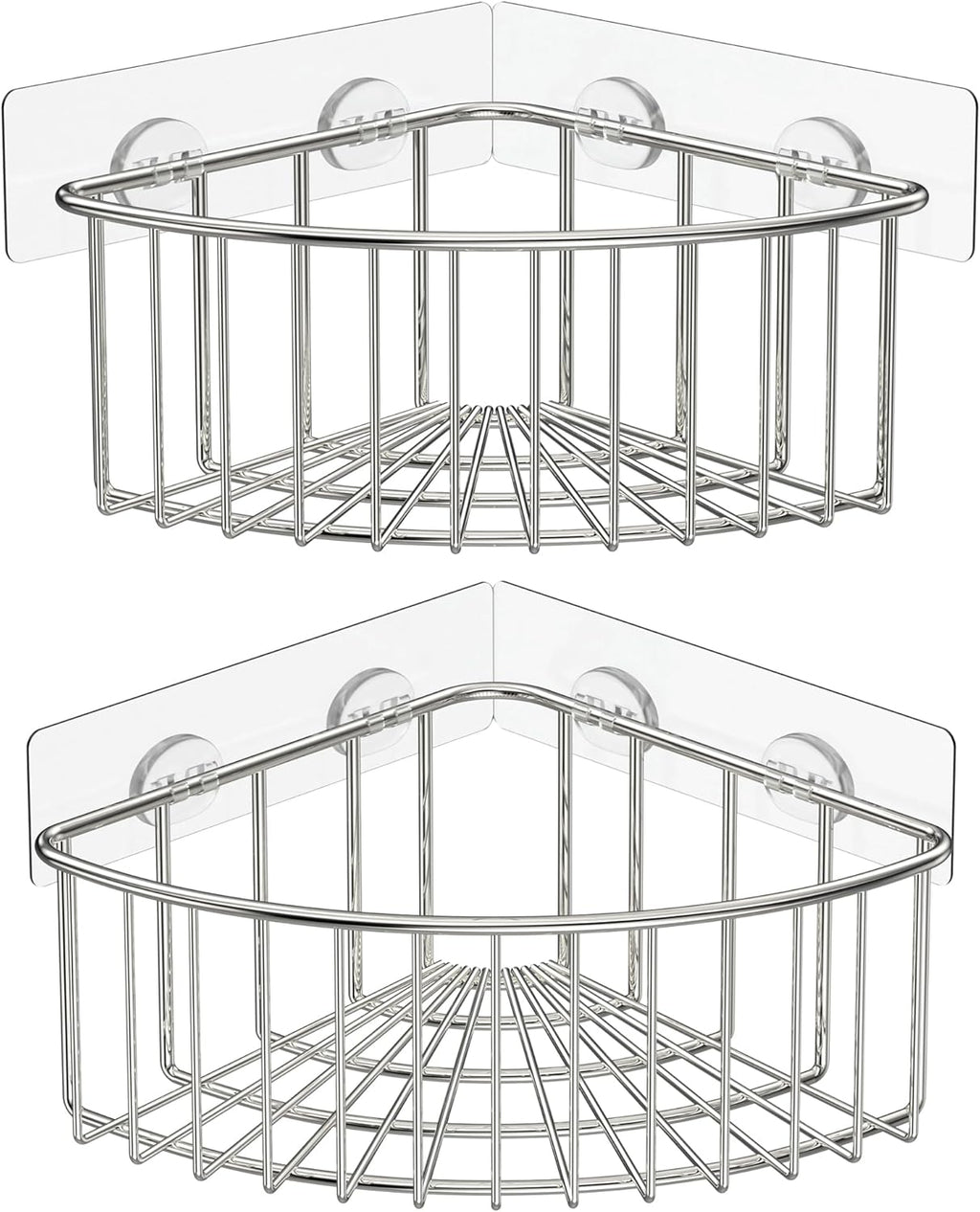 SMARTAKE Corner Shower Caddy - Deep Basket Design, Wall Mounted SUS304 Stainless Steel Organizer | Silver 2-Pack