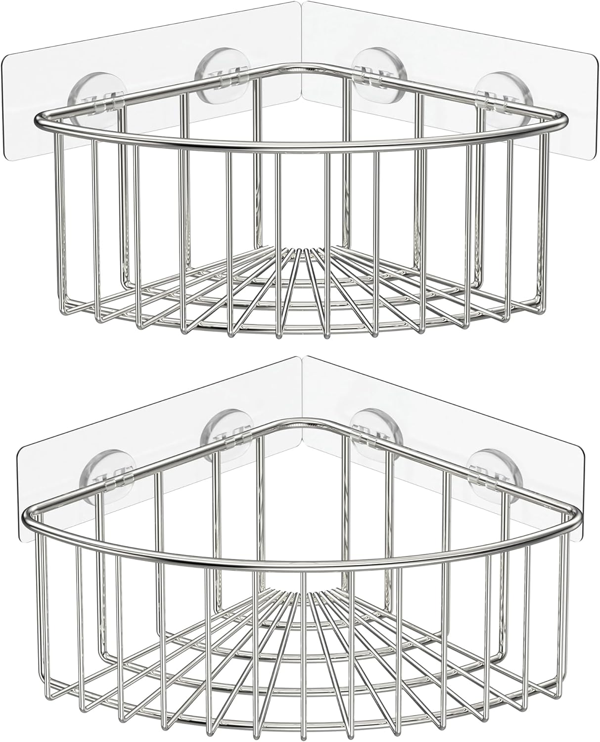 SMARTAKE Corner Shower Caddy - Deep Basket Design, Wall Mounted SUS304 Stainless Steel Organizer | Silver 2-Pack