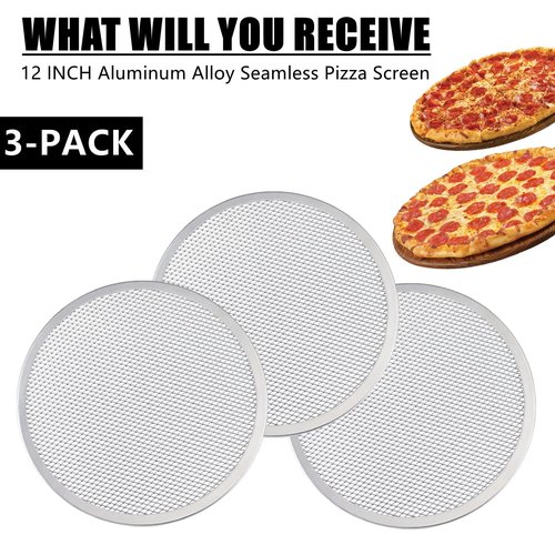 RHBLME 3 Pack Aluminum Alloy Pizza Baking Screen, 12 Inch Pizza Screen Restaurant-Grade Baking Screen for Oven, Round Pizza Crisper Tray Pizza Baking Tray for Home Kitchen, BBQ, Seamless