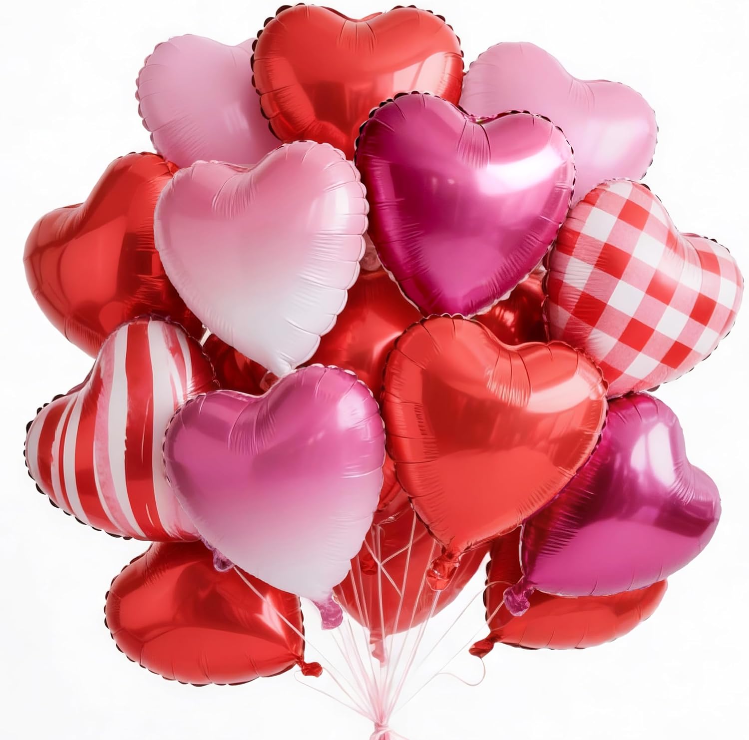 PartyWoo Valentine's Balloons - 15pcs 18-Inch Pink & Red Foil Heart Balloons for Romantic Celebrations
