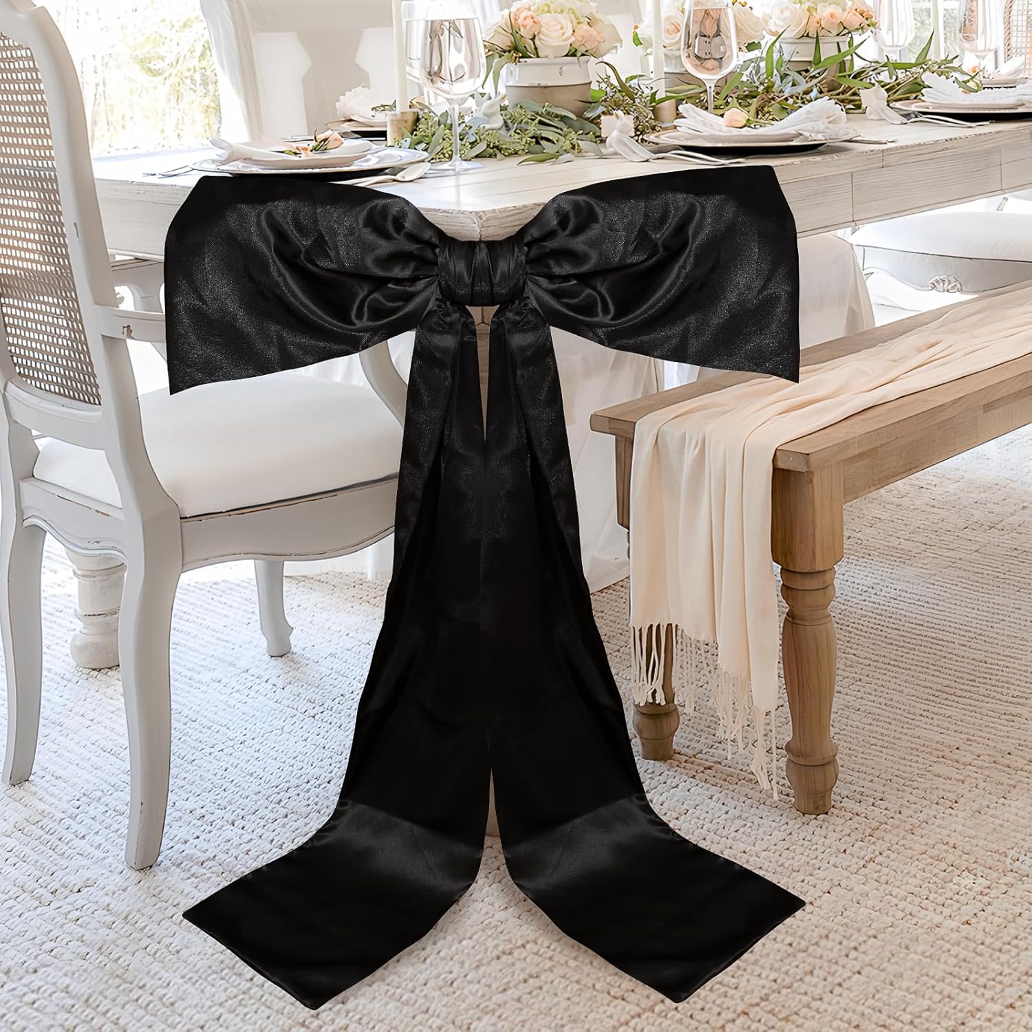 Phoaxul Large Black Bow - Elegant Satin Fabric Birthday Decorations | 24 X 36 in for Parties & Events