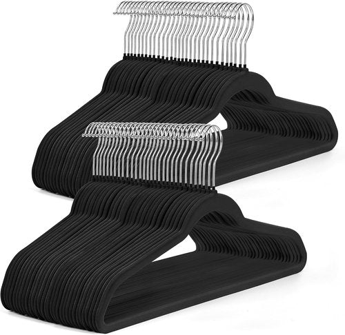 HOUSE DAY Black Velvet Hangers - 50 Pack Non-Slip Felt Closet Essentials | Premium Space-Saving Design