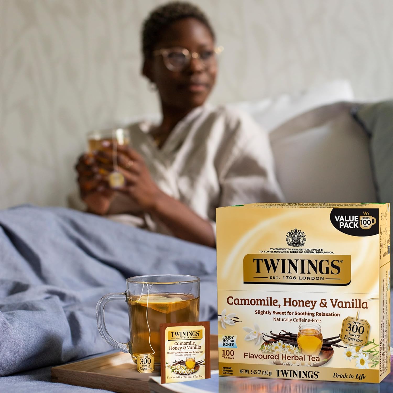 Twinings Camomile Herbal Tea - Honey & Vanilla Flavor, Caffeine-Free, 100 Individually Wrapped Bags