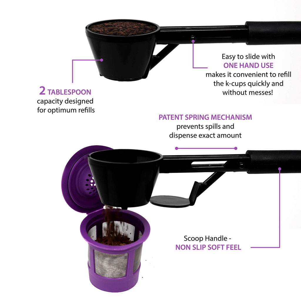 Reusable K Cups Coffee Filter Pod for Keurig 1.0 & 2.0 Machines - Coffee Scoop Funnel and 3 Pack K Cup Filters - Universal Refillable KCups - Fits K-Duo, K-Classic, K-Elite, K-Select, K-Cafe Brewers