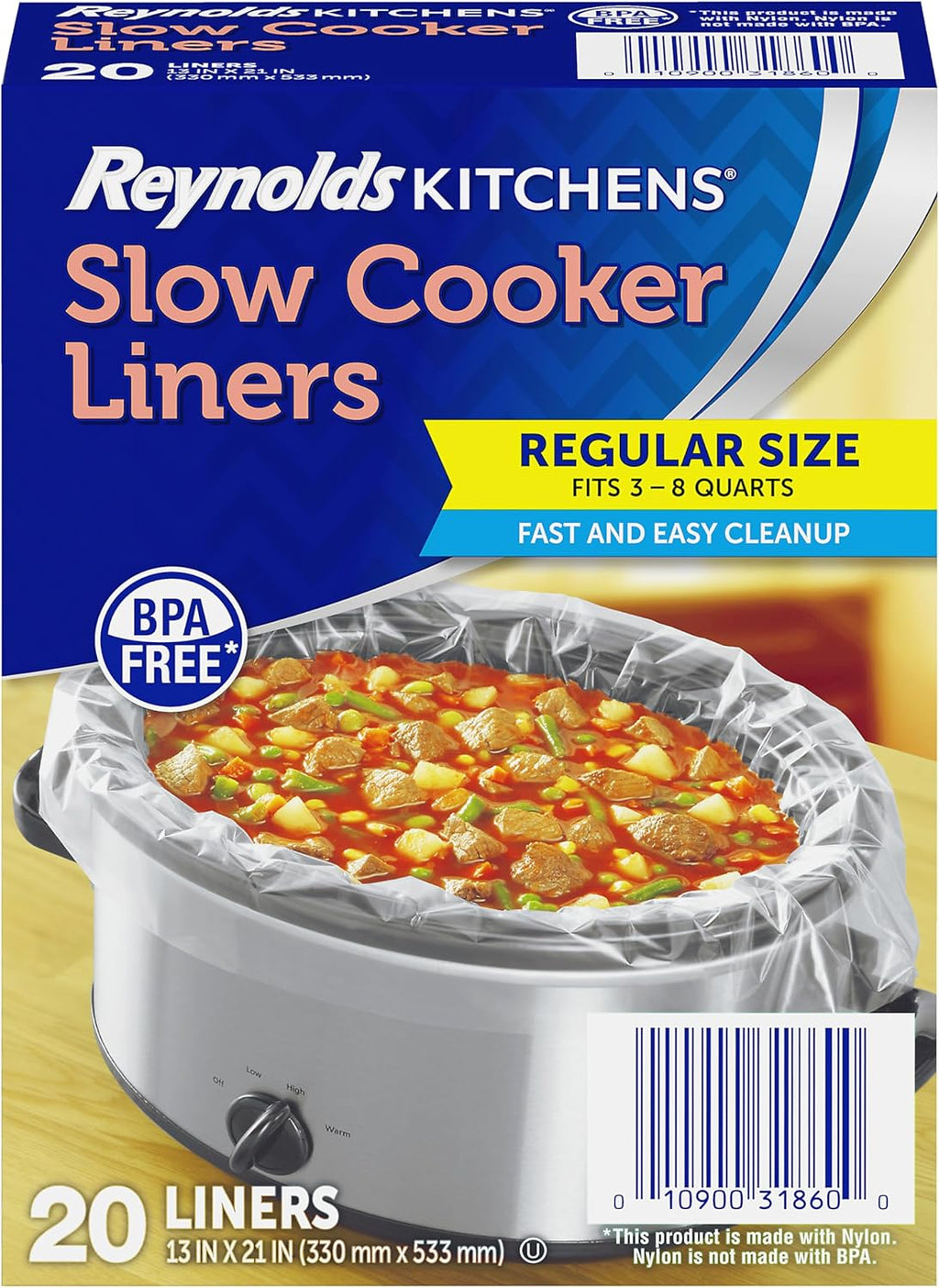 Reynolds Kitchens Slow Cooker Liners - Regular Fit for 3-8 Quarts | 20 Count Pack