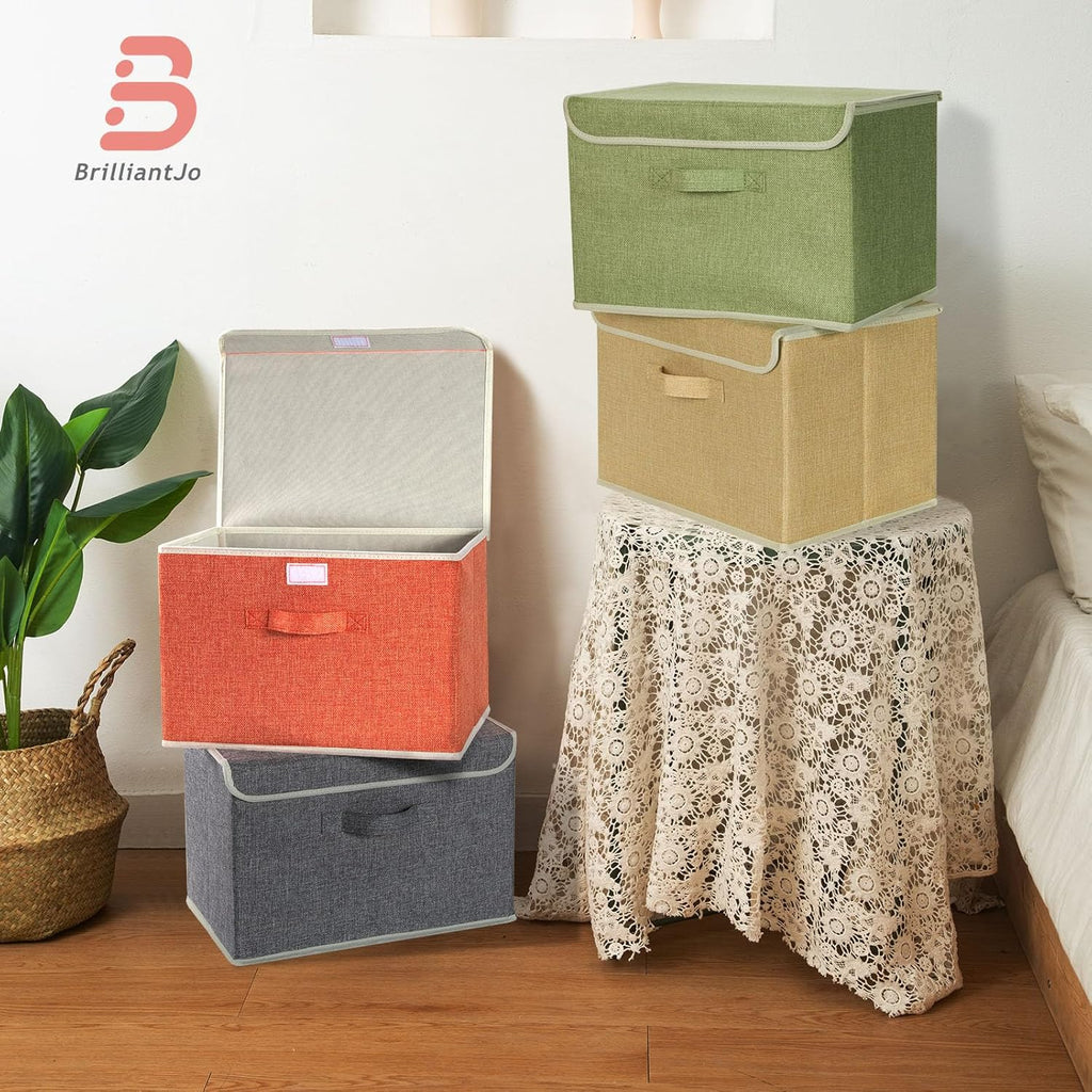 Skiennix Storage Bins - Foldable Clothing Storage Box with Lid & Handle | 4 Color Set, 15L x 10W x 10H Inch