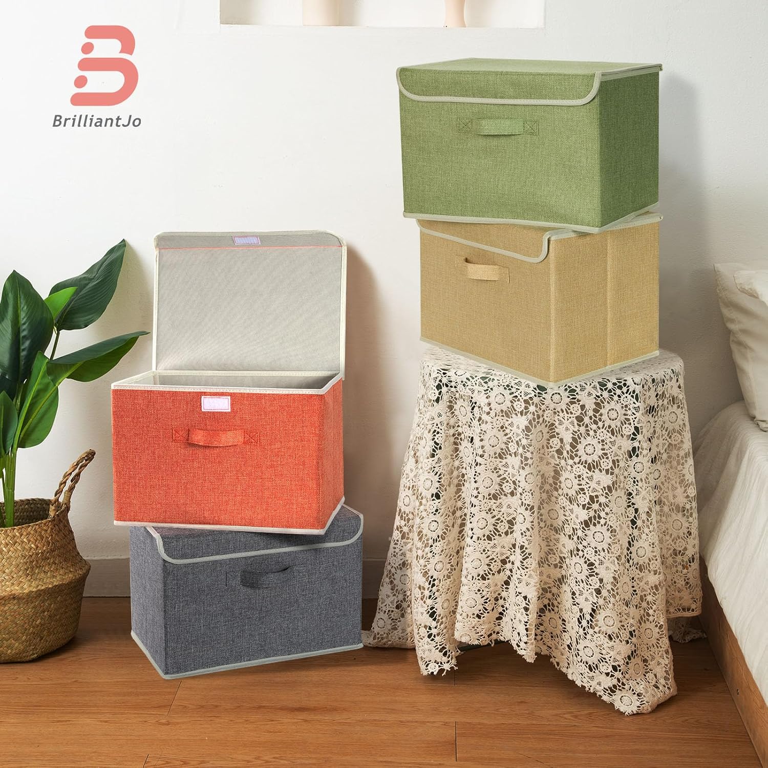 Skiennix Storage Bins - Foldable Clothing Storage Box with Lid & Handle | 4 Color Set, 15L x 10W x 10H Inch