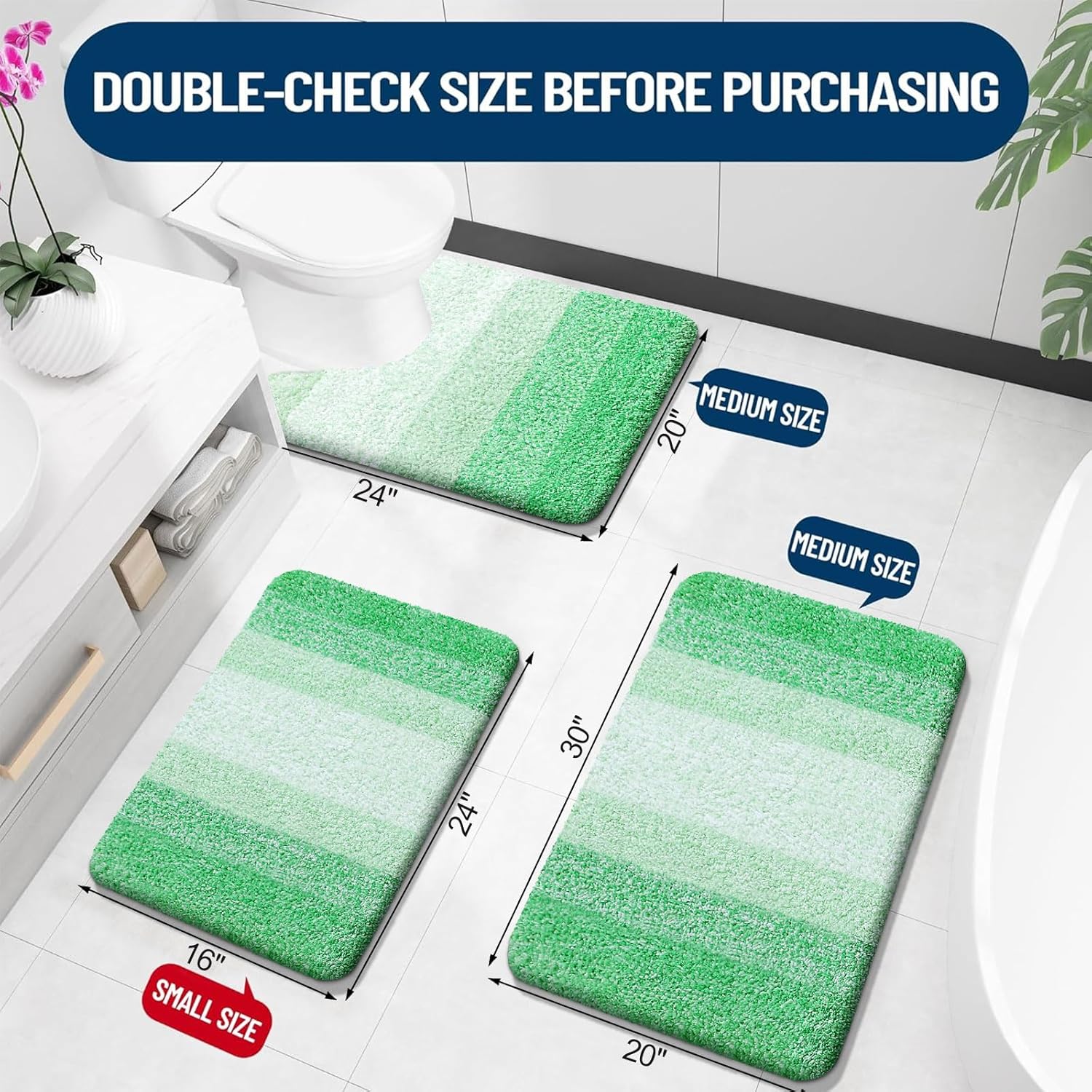 OLANLY Bathroom Runner Rug - Extra Soft Microfiber, Quick Dry, Machine Washable | 70x24, Green
