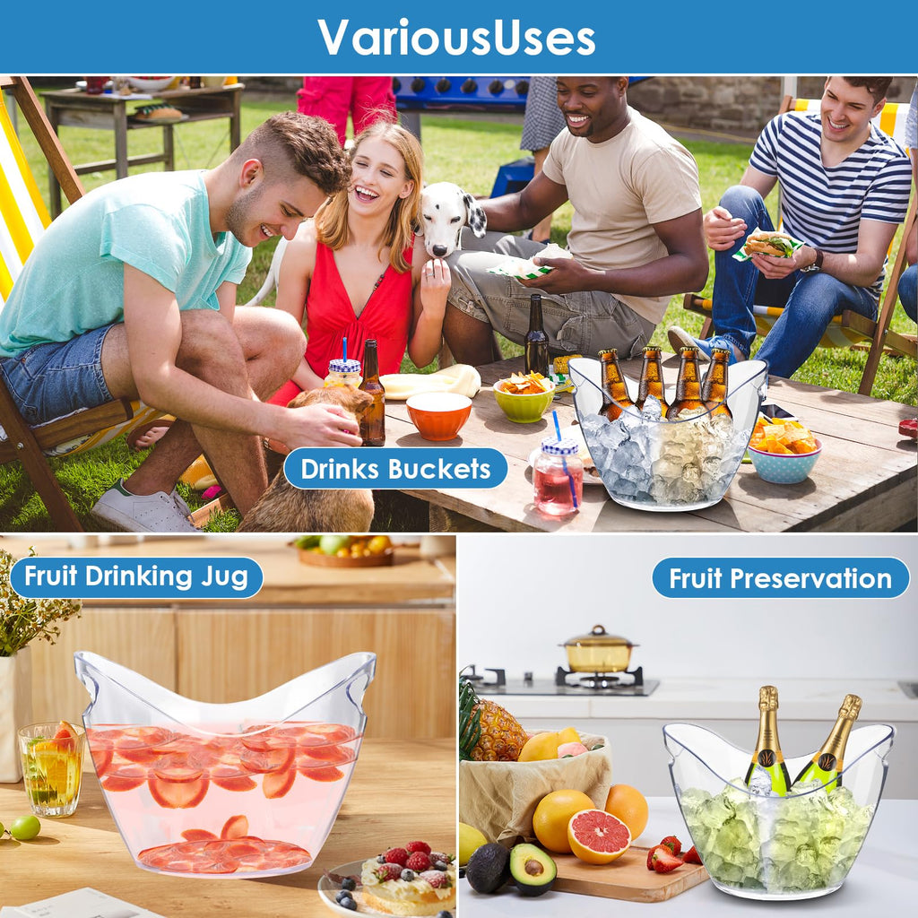 Ice Bucket Wine Bucket，Clear Acrylic 4 Liter Plastic Tub for Drinks and Parties, Food Grade, Perfect for Wine, Champagne or Beer Bottles