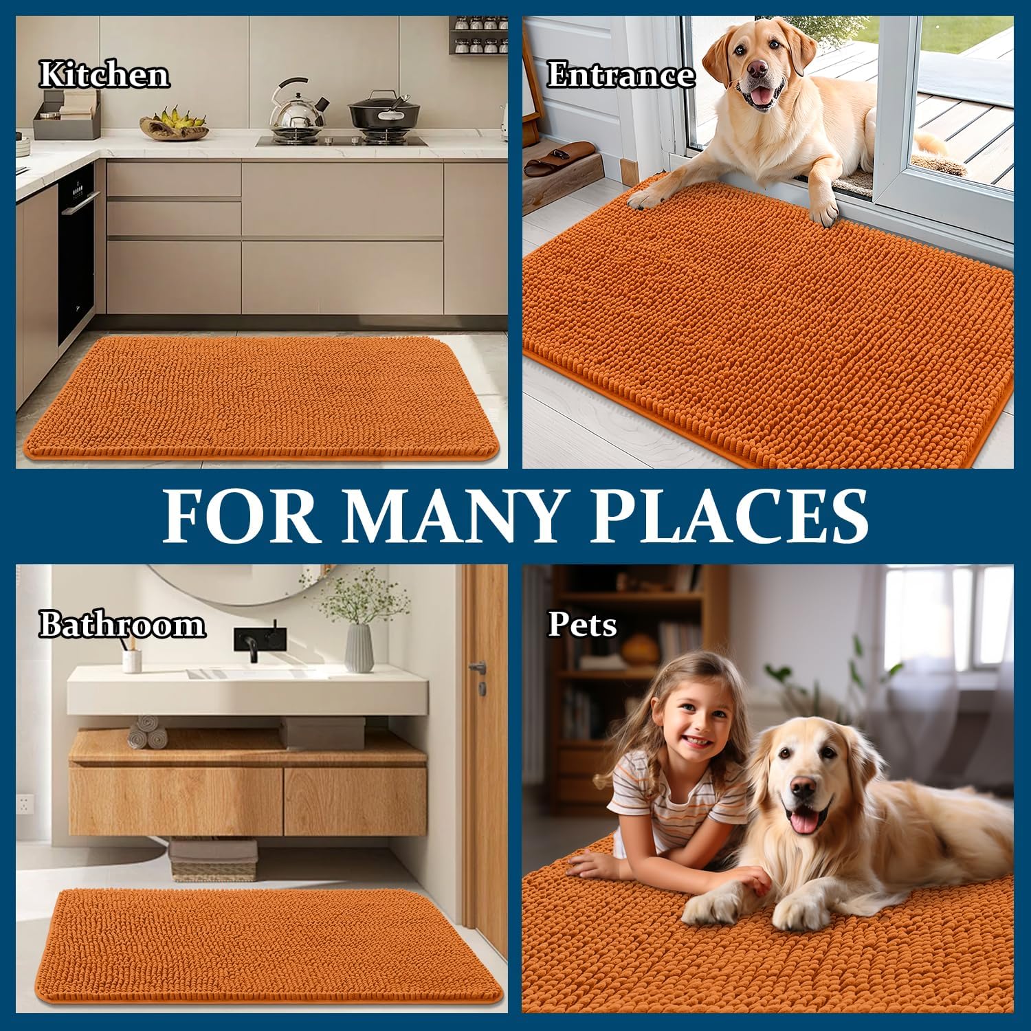 OLANLY Dog Door Mat - Absorbent Non-Slip Chenille Mat for Muddy Paws | 24x16, Quick Dry, Indoor Entryway Carpet, Clay