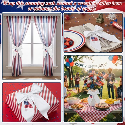 Hahafelt Patriotic Wreath Sashes - USA Flag Design for July 4th | 56" x 4.5" Home Decor