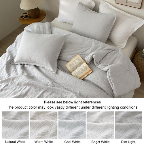 PHF Cotton Muslin Comforter Set King Size, Breathable Lightweight Super Soft Bedding Sets for All Season,3 Pieces, 1 Comfy Comforter (104"x90"),2 Pillow Shams(20"x36"), Light Grey