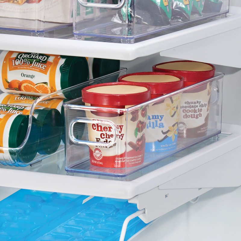 iDesign Stackable Fridge Bin with Handles - Ideal for Freezer or Pantry, Set of 2, Clear, Made in USA
