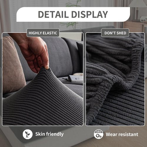 QIANMEW Couch Cushion Covers, Comfort Soft Magic Sofa Covers Washable Stretch Resistant Slipcovers for Sectional and L Shaped Seats Furniture Protectors for Pets (2 Seaters Covers, Dark Gray)