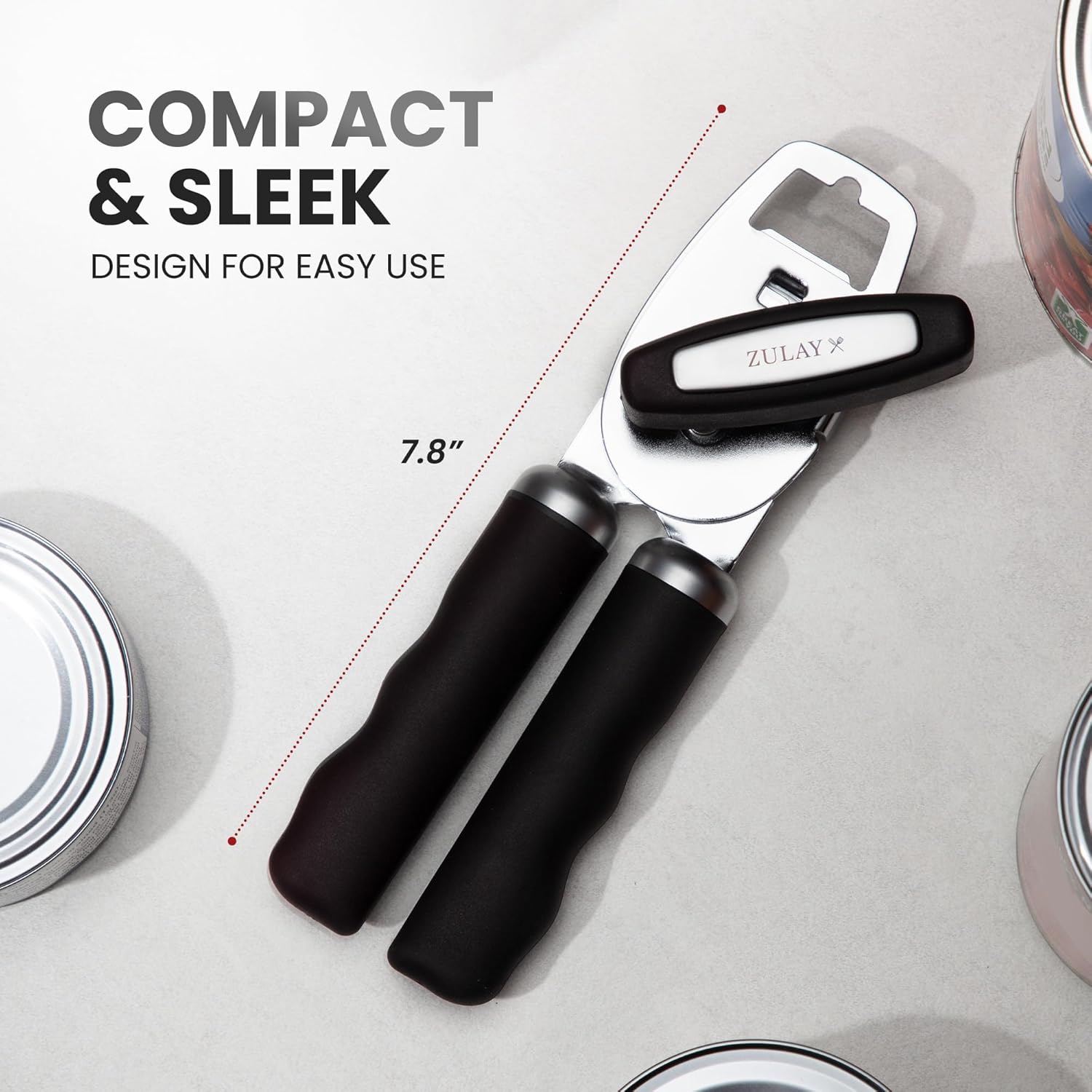 Zulay Kitchen COMFY™ Can Opener - Rust-Proof Stainless Steel with Soft Grip Handles | Black
