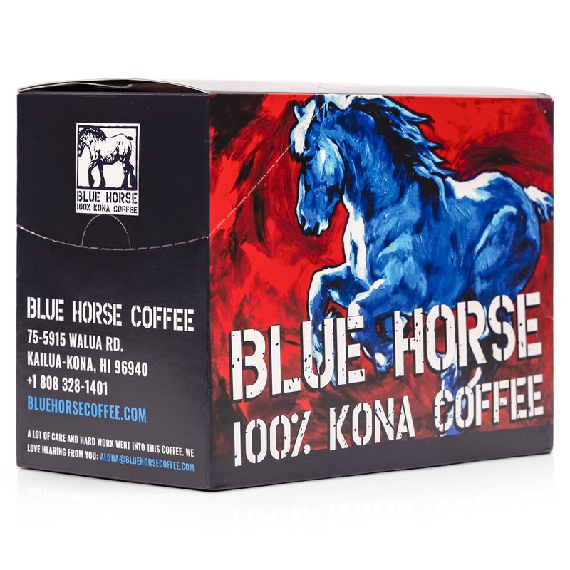 Blue Horse 100% Kona Coffee Pods, Medium Roast, 20ct Single Serve, Compatible with K Cups 2.0, Farm Fresh, Authentic Arabica Beans from Hawaii’s Big Island for a Smooth, Rich Flavor