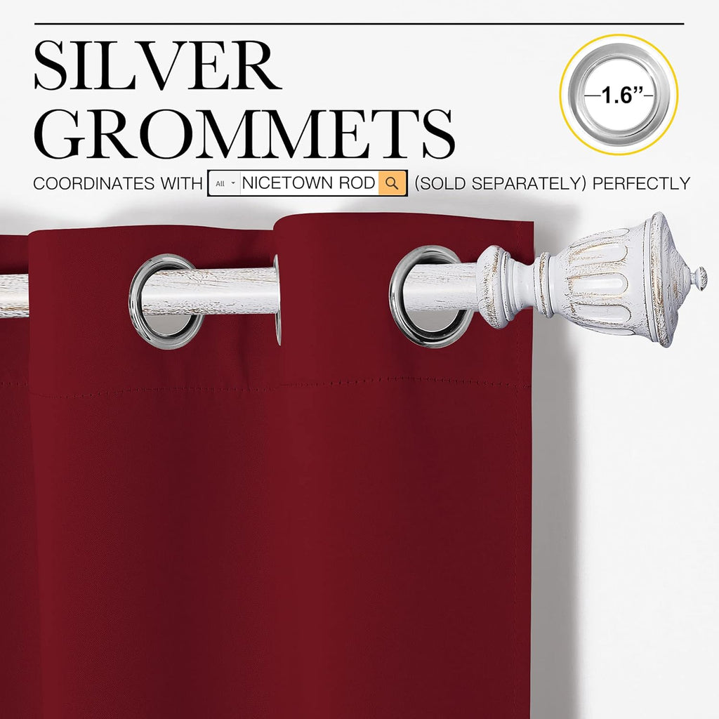NICETOWN Burgundy Red Blackout Curtains - Grommet Top Thermal Insulated Draperies (55" x 90")