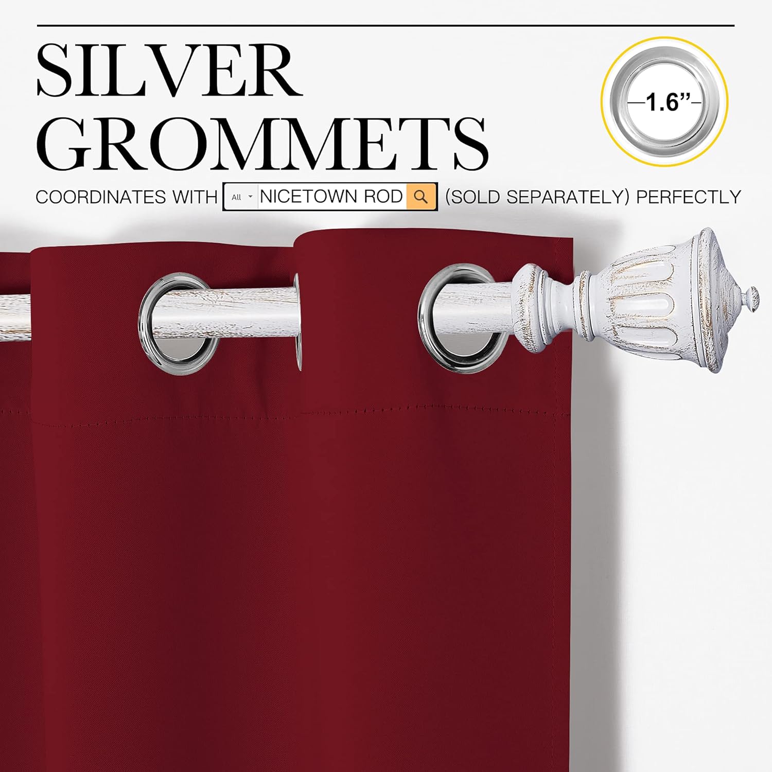 NICETOWN Burgundy Red Blackout Curtains - Grommet Top Thermal Insulated Draperies (55" x 90")