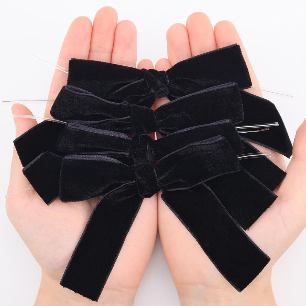 Velvet Bows 12 PCS | Premade Christmas Bows for Trees, Wreaths, Gifts - Elegant Black Decor
