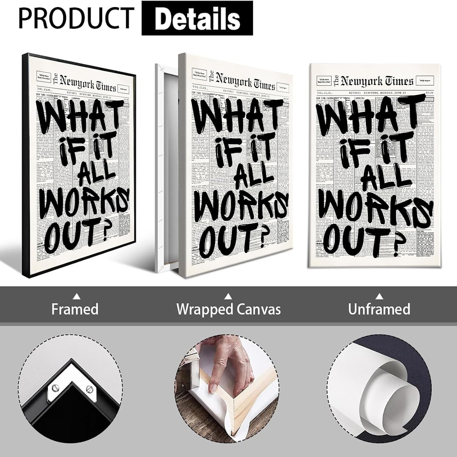 Skiennix Unframed Black And White Newspaper Canvas Poster - Inspirational Quote Wall Art | 8x12in