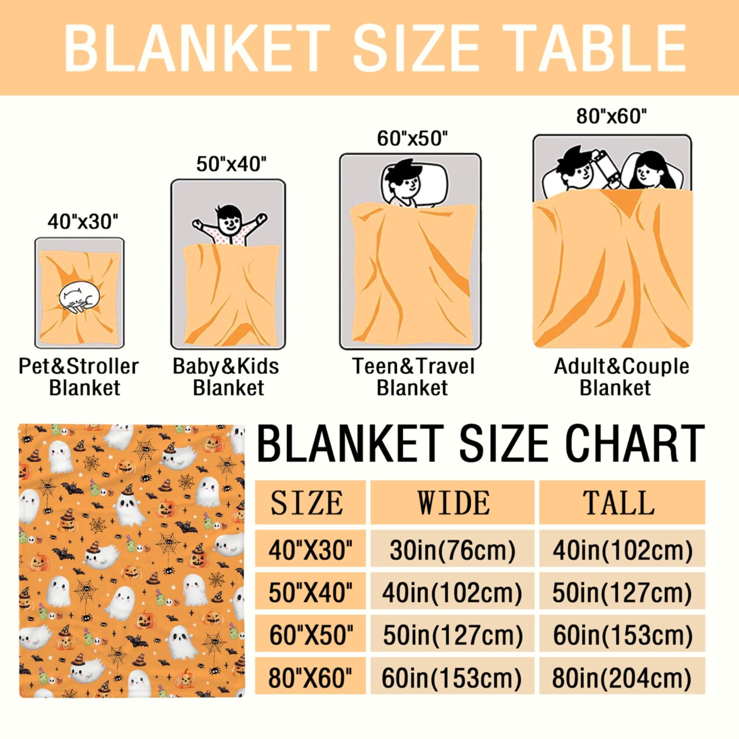 Halloween Decor Throw Blanket - Super Soft Flannel Pumpkin Blanket for Boys & Girls, Cute Ghost Design, Perfect for Couch, Sofa, Bed & Living Rooms - 30"x40" - Toddlers/Pets Size
