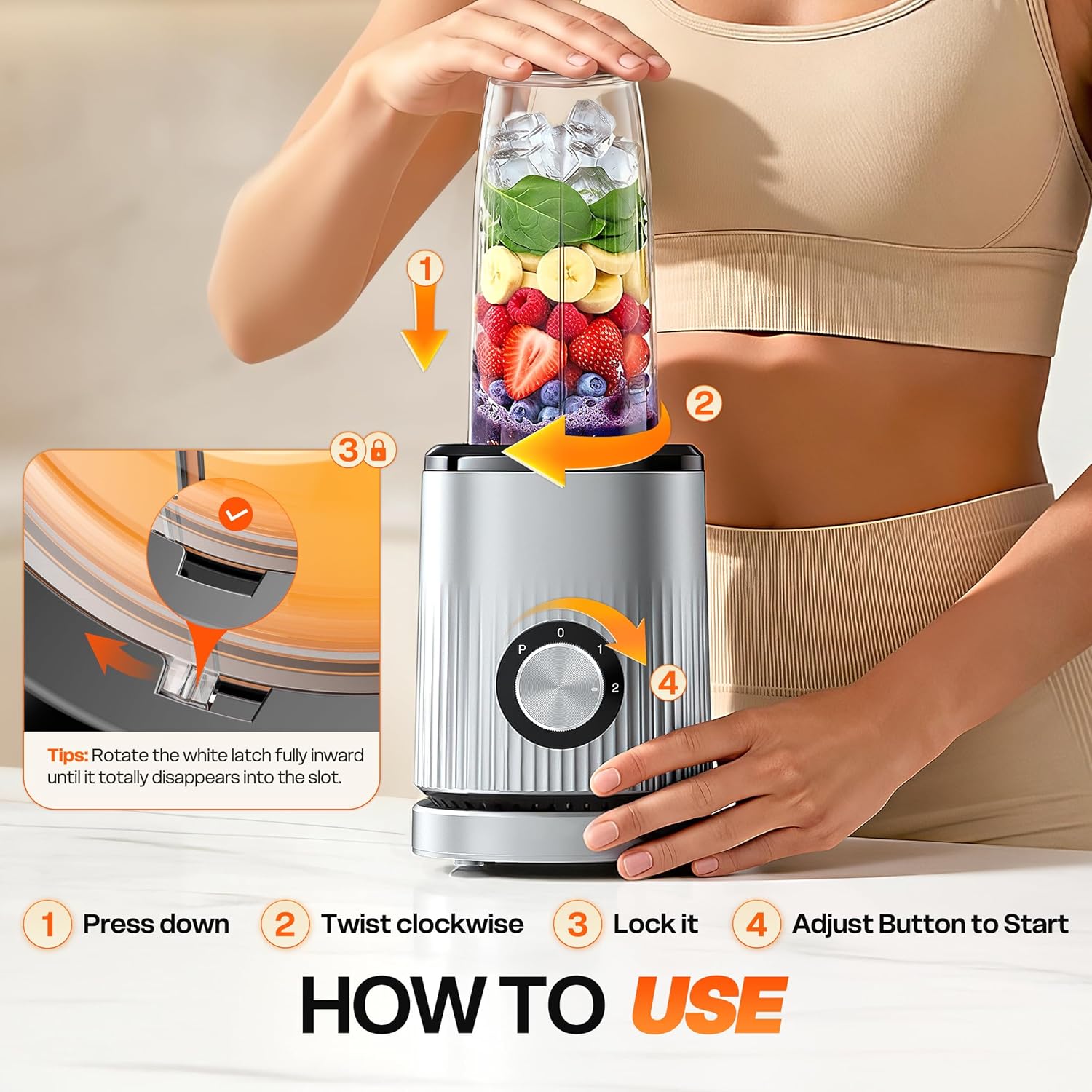 Turelar Portable Personal Blender - Smoothie Maker with 2 x 24oz Cups & Extra Lid | Perfect for Juices & Baby Food