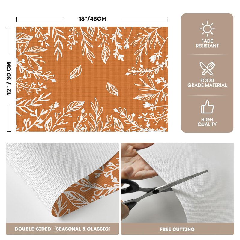 Artoid Mode Orange Weed Wild Flower Vinyl Plastic Placemats Set of 4, 12x18 Inch Woven Washable Non-Slip PVC Place Mats for Party Kitchen Dining Decor