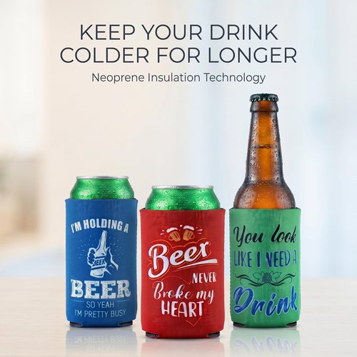 Insulated Neoprene Can Cooler Sleeves for Drink, Collapsible Beverages Drink Holders with Quotes for Soda Cans, Bbqs, Party Favors(40 Pcs,4.9 x 3.7 Inch)